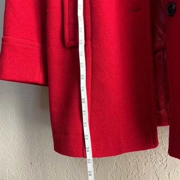 Classic red wool peacoat, women’s medium winter coat, fully lined, pocket detail - Picture 6 of 11